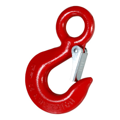 P-6714A Green Pin Alloy Eye Hoist Hooks with Safety Latch, Painted Red, Grade 8